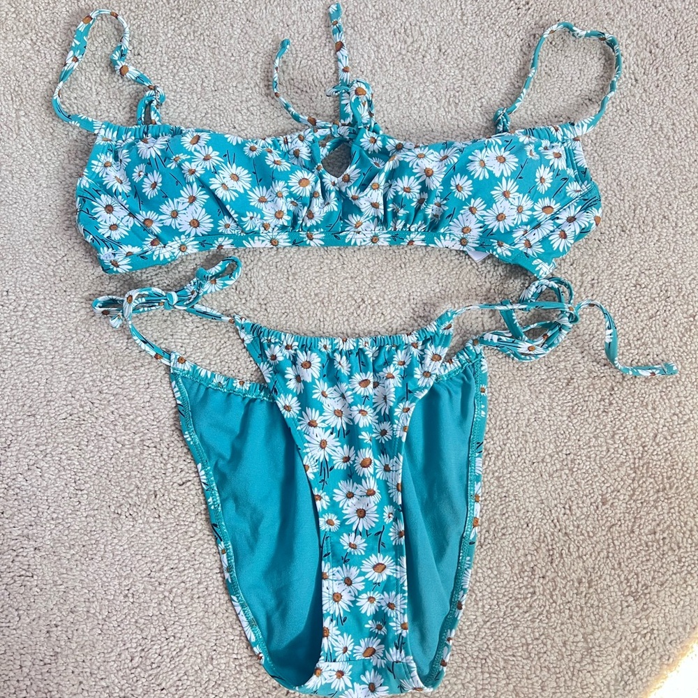 Xhilaration Teal and White Floral Bikini Set